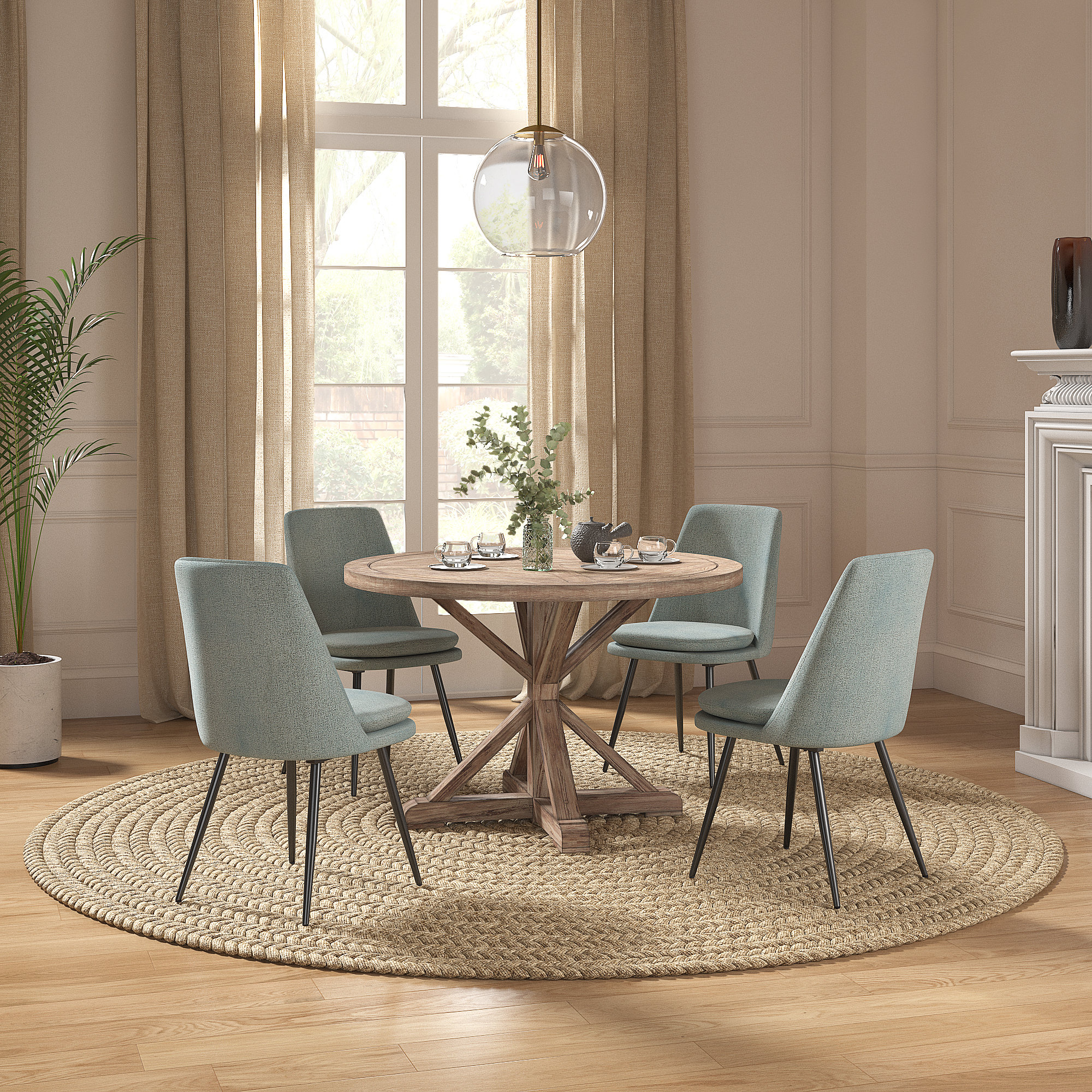 George Oliver Ceri Rustic X-Base 48" Round Dining Table Set -Table And ...